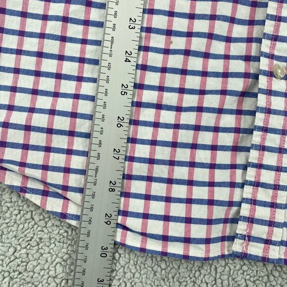 Chaps Shirt Men's Large Dark Pink Blue Plaid Long Sleeve Stretch Oxford Office - Picture 7 of 11